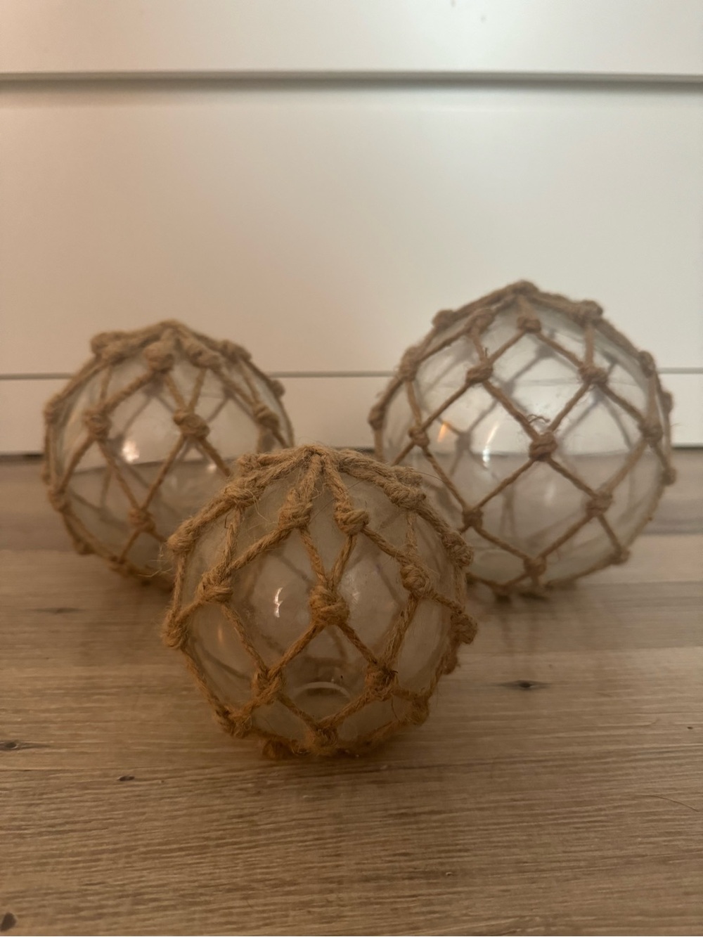 Glass Float Orbs with Rope Netting - Set of 3